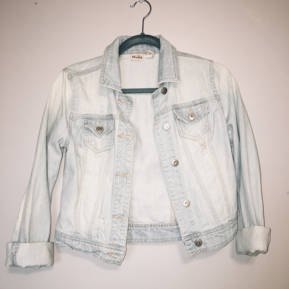 Worn Cropped Light Wash Jean Jacket